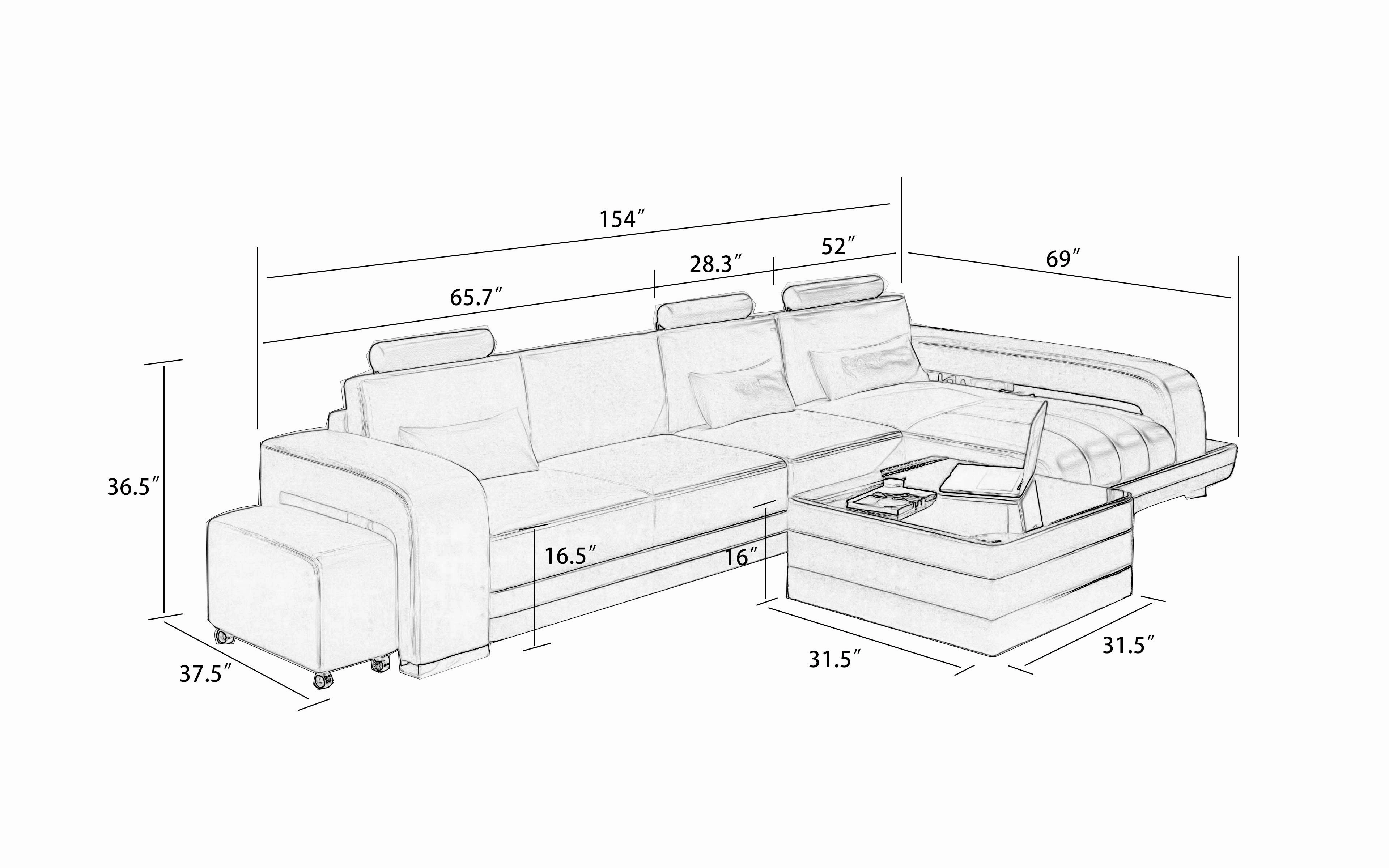 Heather Small Modern Leather Sectional with Chaise