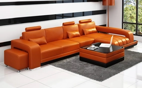 Heather Small Modern Leather Sectional with Chaise