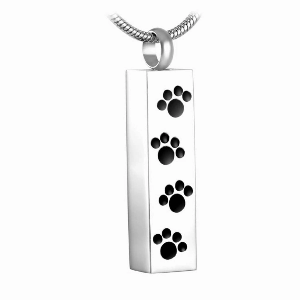 J-600 Bar with Four Paw Prints - Silver-tone - Pendant with Chain