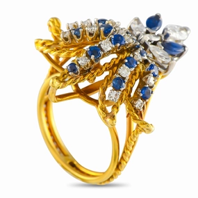 LB Exclusive 18K Yellow Gold 0.78ct Diamond and Sapphire Fleur de Lis Ring MF03-050525