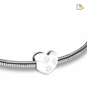 LoveHeart with Paws Sterling Silver Cremation Bracelet Bead