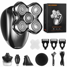 MAXGROOM Wet/Dry Electric Razor 5 in 1 Cordless USB Rechargeable Rotary Shaver Grooming Kit, Head Shaver for Bald Men