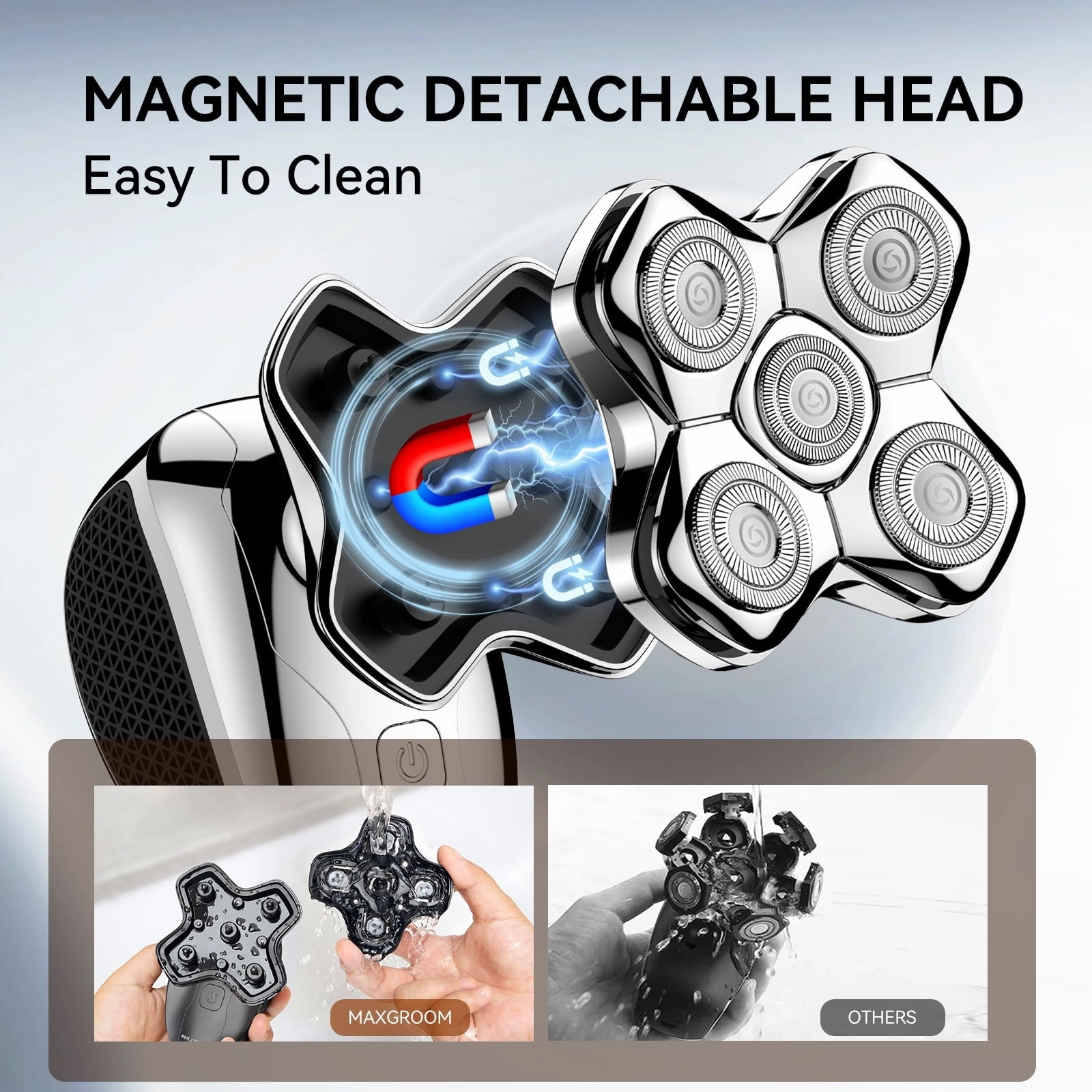 MAXGROOM Wet/Dry Electric Razor 5 in 1 Cordless USB Rechargeable Rotary Shaver Grooming Kit, Head Shaver for Bald Men