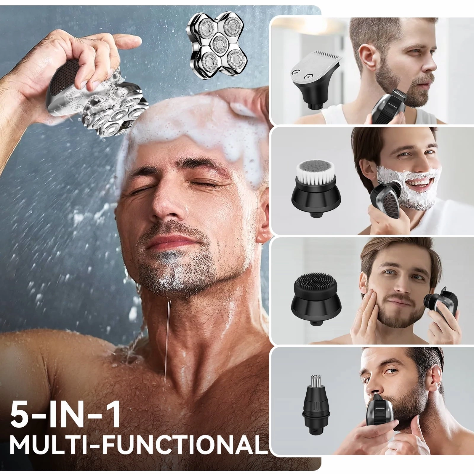 MAXGROOM Wet/Dry Electric Razor 5 in 1 Cordless USB Rechargeable Rotary Shaver Grooming Kit, Head Shaver for Bald Men