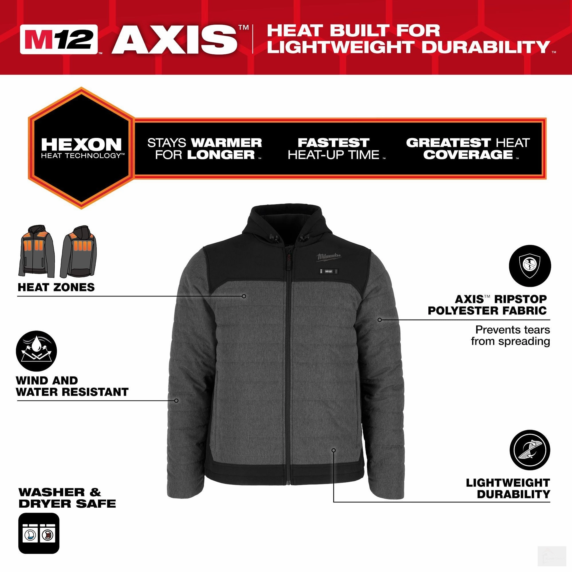 Milwaukee Men's M12 AXIS Gray Heated Jacket Kit (M102G-21)