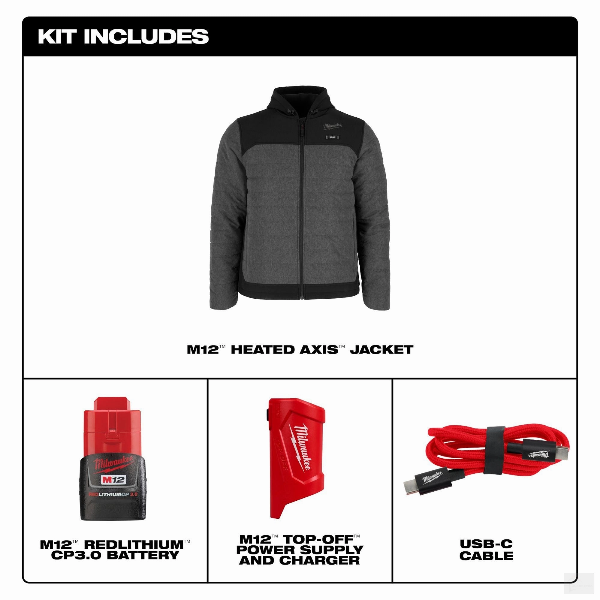 Milwaukee Men's M12 AXIS Gray Heated Jacket Kit (M102G-21)