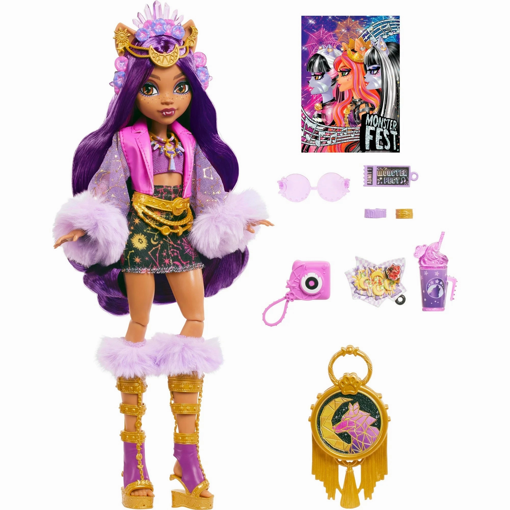Monster High HXH80 Monster Fest Clawdeen Wolf Fashion Doll with Festival Outfit, Band Poster and Accessories