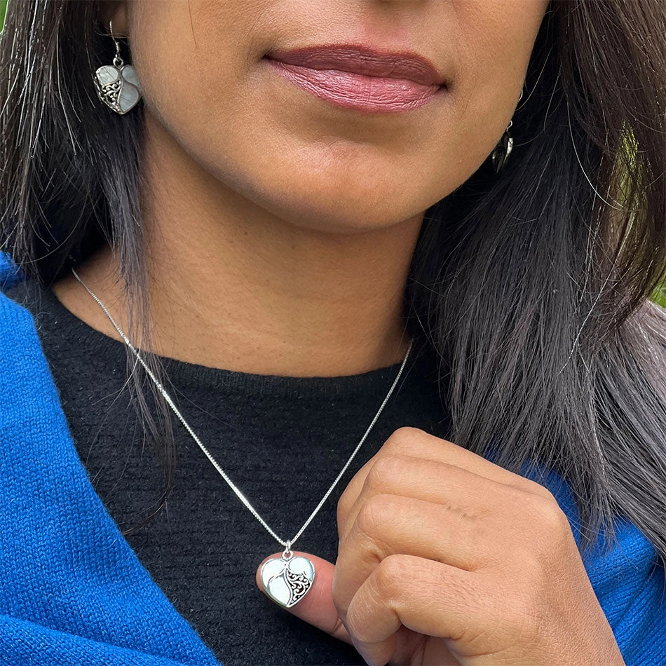 Mother-of-Pearl Heart Necklace - Sterling Silver, Indonesia