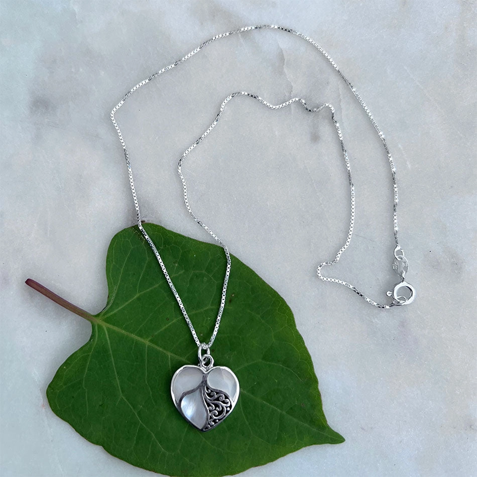 Mother-of-Pearl Heart Necklace - Sterling Silver, Indonesia