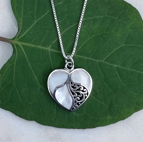 Mother-of-Pearl Heart Necklace - Sterling Silver, Indonesia