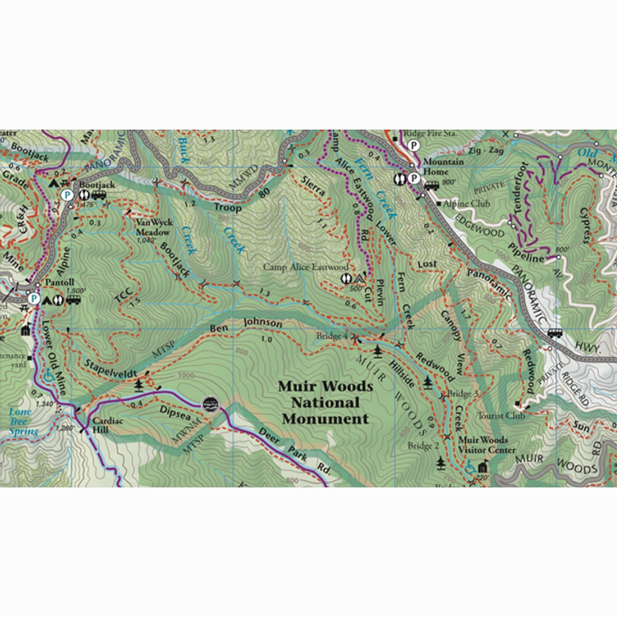 Mt Tam, Muir Woods and Headlands Map