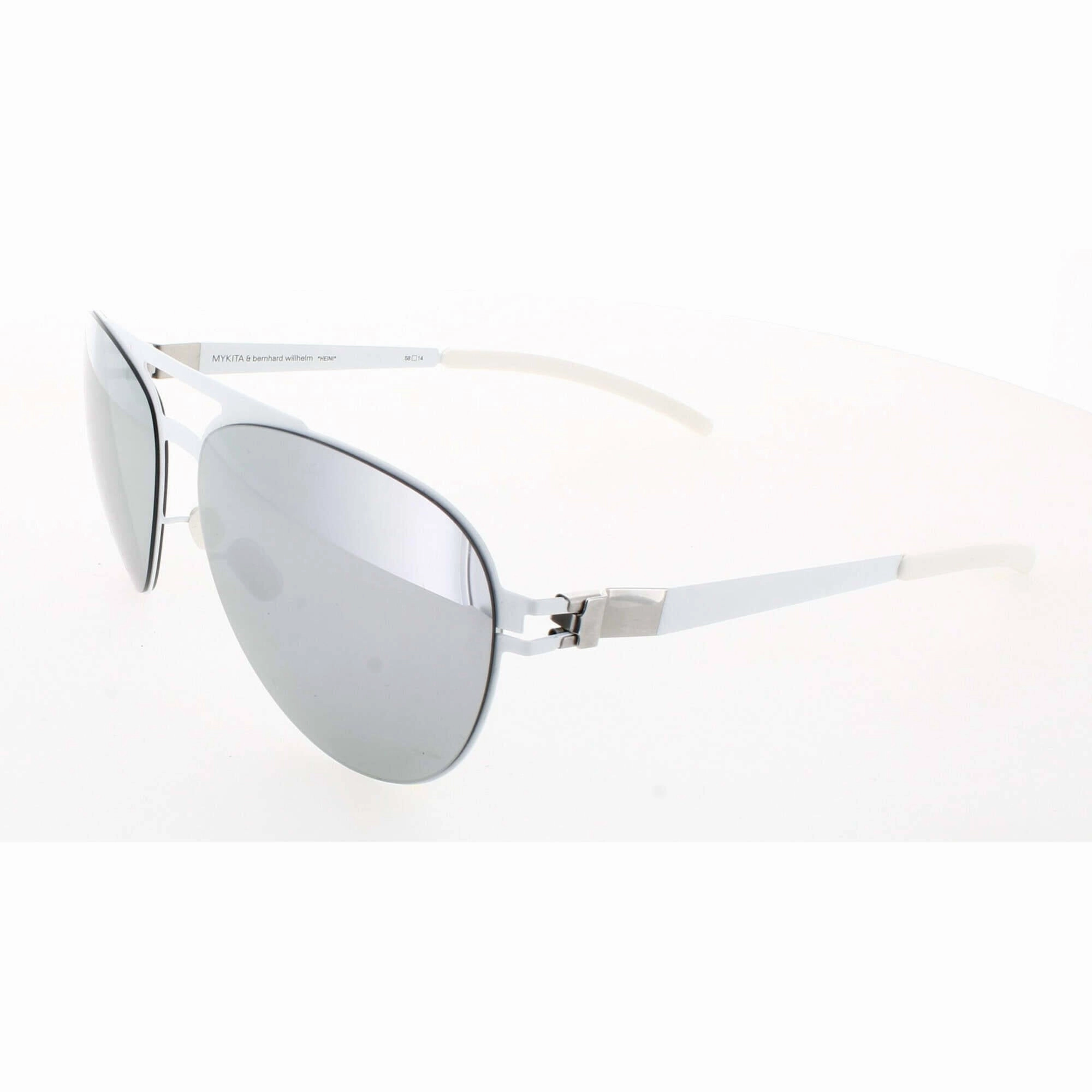 Mykita Unisex Sunglasses - White Pilot Metal Frame Silver Lens | COLLAB-HEINI-WHITE
