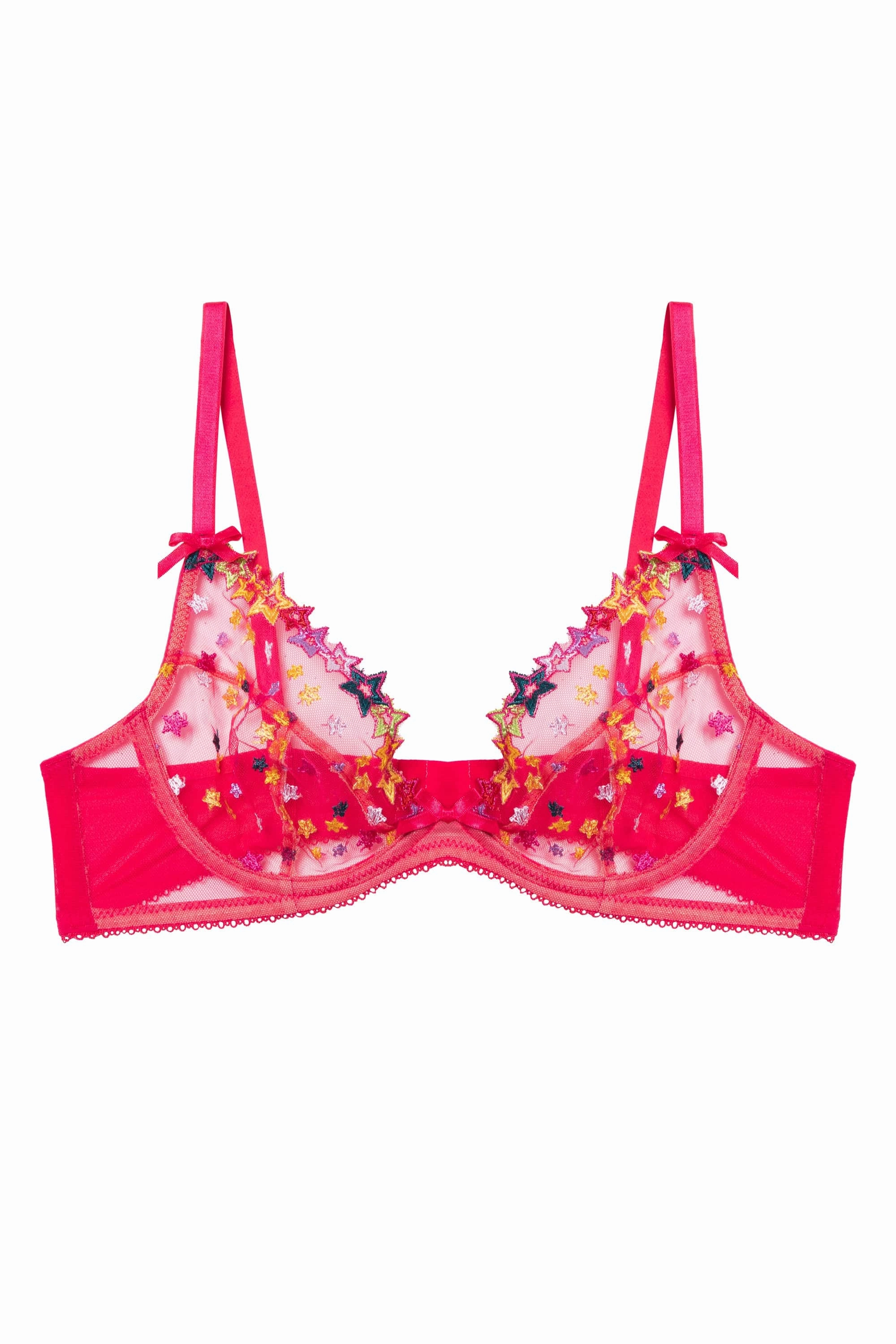 Nova Pink Star Embroidery Plunge Bra
