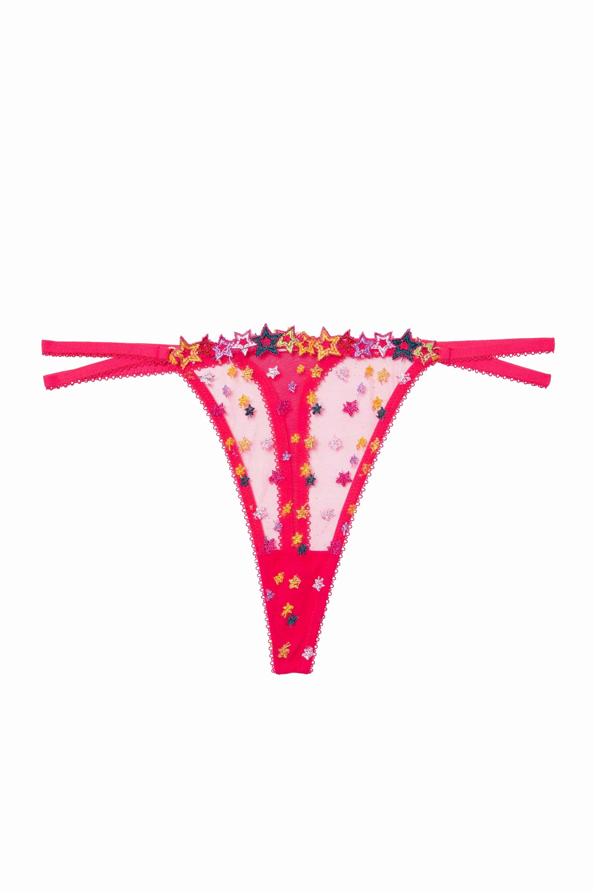 Nova Pink Star Embroidery Strap Thong