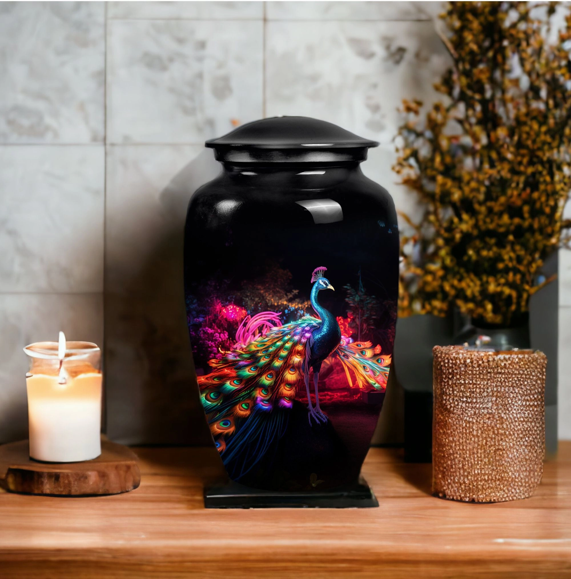 Peacock Tribute: Adult Cremation Urn with Traditional Design