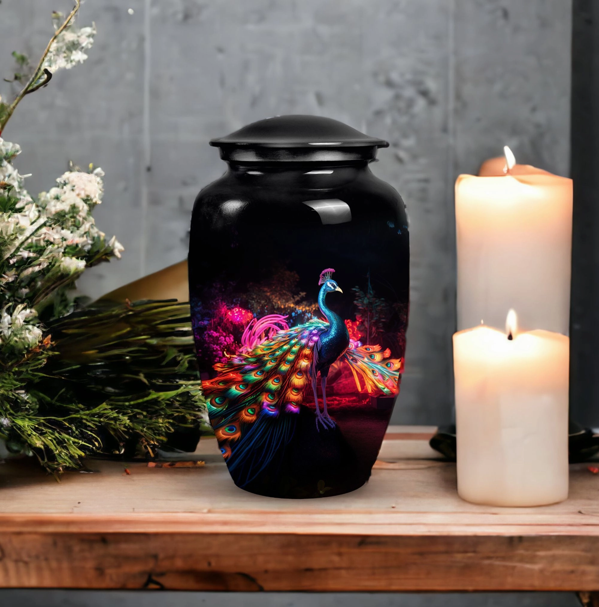 Peacock Tribute: Adult Cremation Urn with Traditional Design