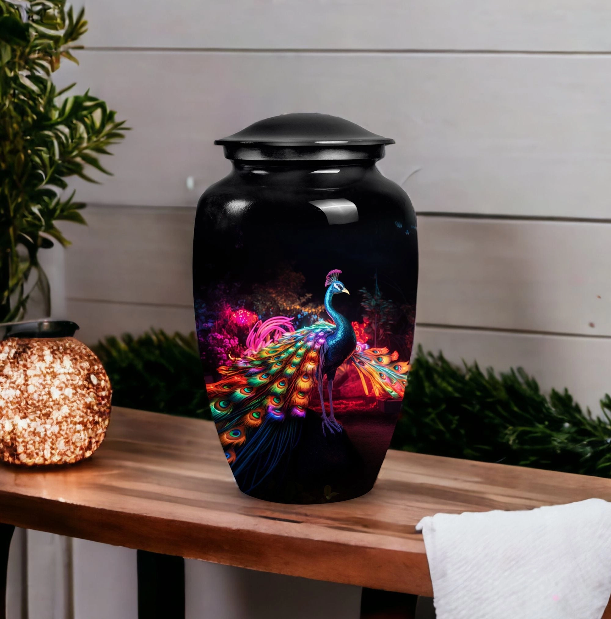 Peacock Tribute: Adult Cremation Urn with Traditional Design