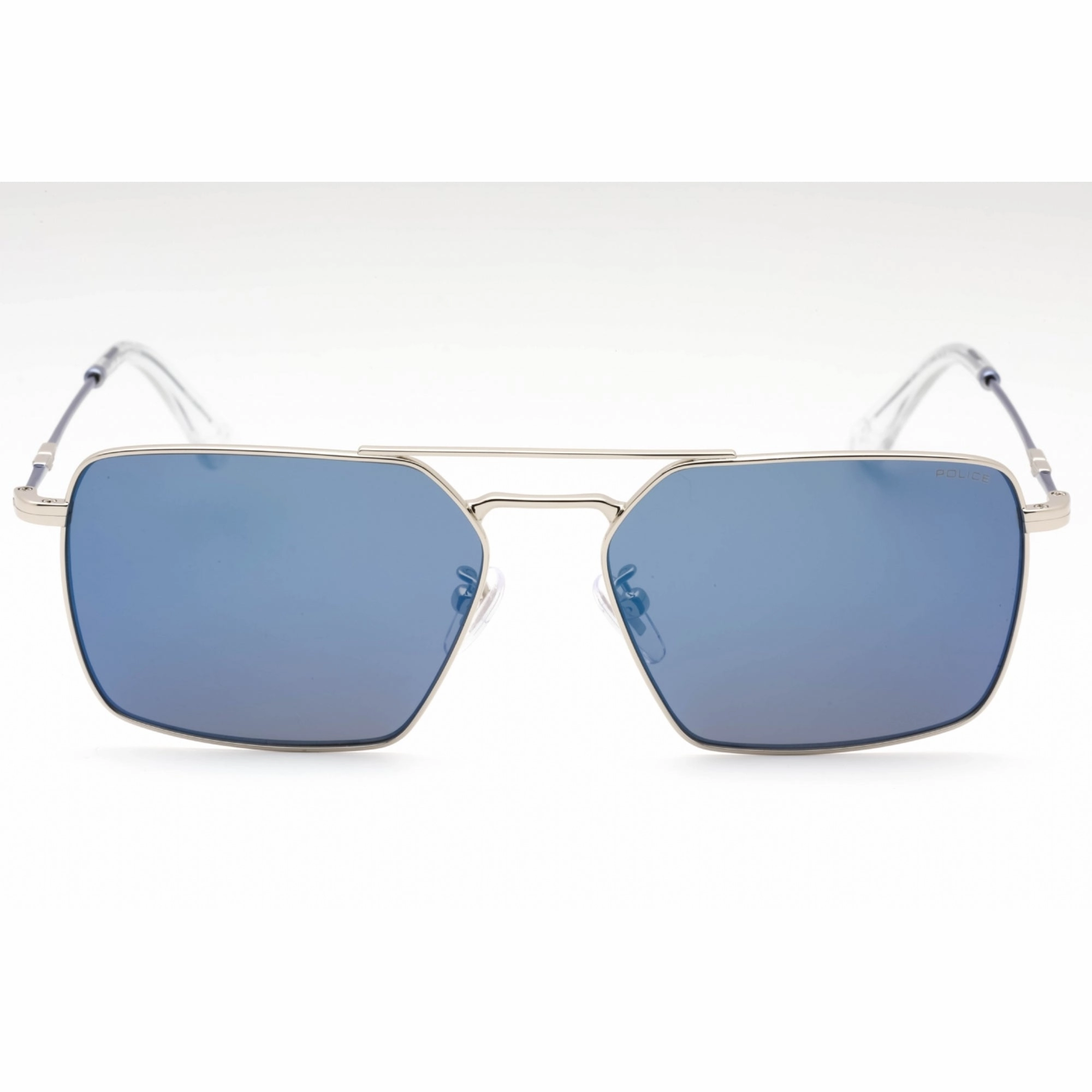 Police Men's Sunglasses - Shiny Silver Metal Aviator Full Rim Frame | SPLL07 579B