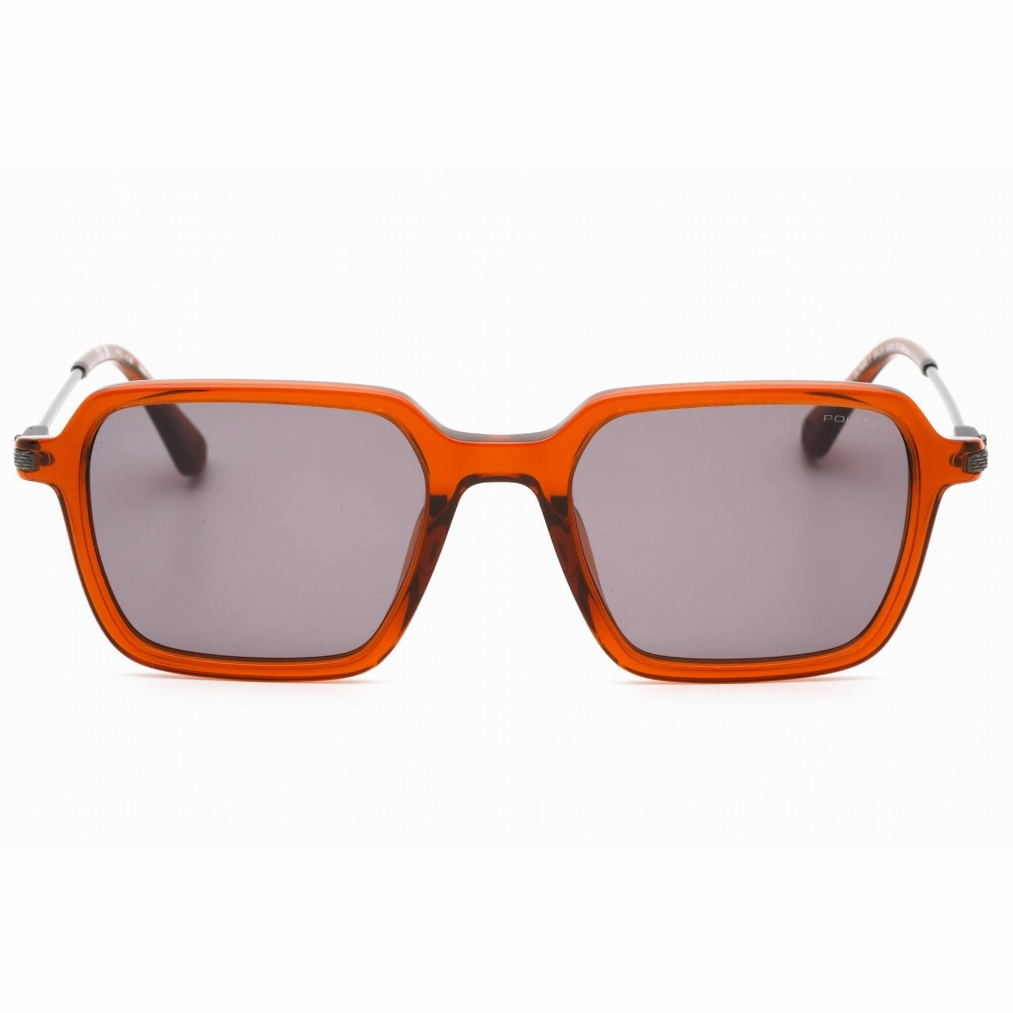 Police Men's Sunglasses - Shiny Transparent Brown Acetate Square Frame | SPLL10M 0W45