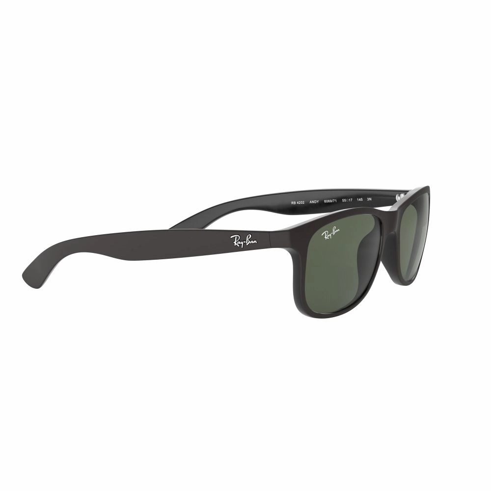 Ray-Ban Rb4202 Andy Rectangular Sunglasses, Matte Black on Black/Dark Green