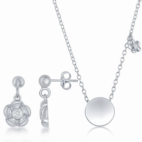 Sterling Silver Circle Necklace and Earrings Set