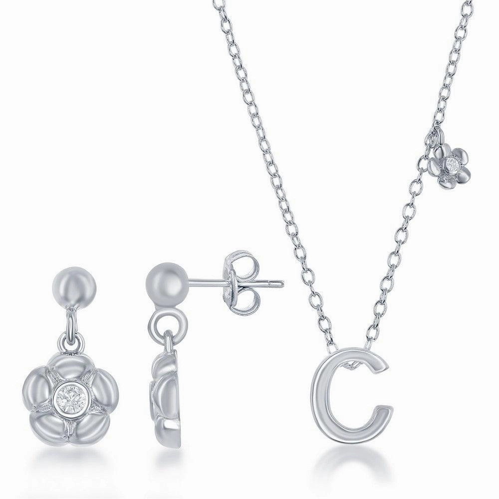 Sterling Silver Shiny "C" Necklace and Earrings Set