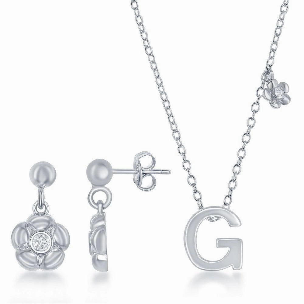 Sterling Silver Shiny "G" Necklace and Earrings Set