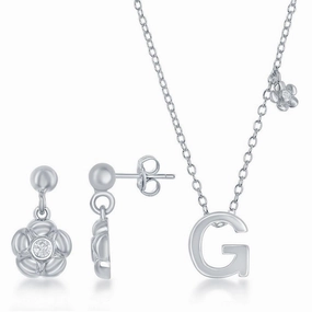 Sterling Silver Shiny "G" Necklace and Earrings Set