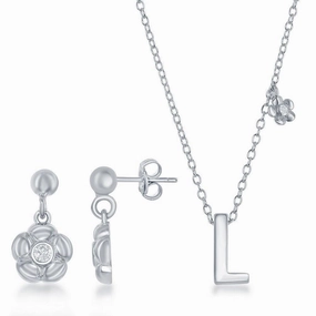 Sterling Silver Shiny "L" Necklace and Earrings Set