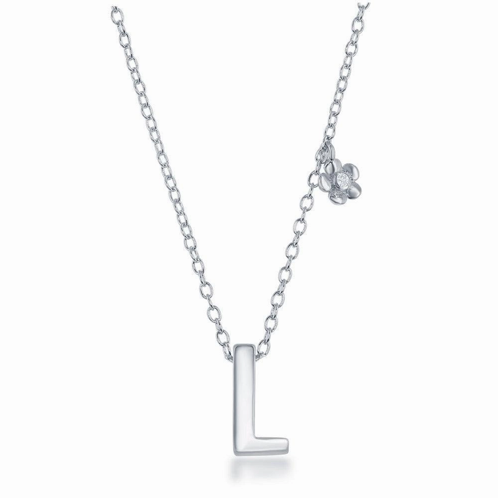 Sterling Silver Shiny "L" Necklace and Earrings Set