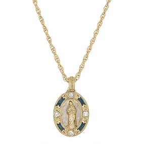 Symbols Of Faith Blue Enamel Virgin Mary Immaculate Pendant Necklace 18"