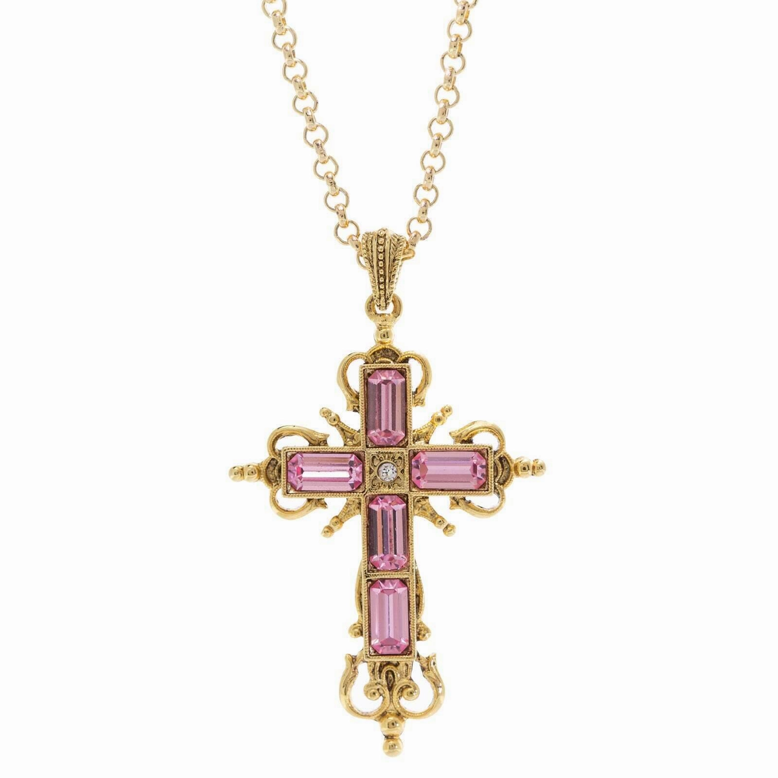 Symbols Of Faith Cavlariae Crystal Cross Pendant Necklace 18"   3" Extender