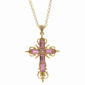 Symbols Of Faith Cavlariae Crystal Cross Pendant Necklace 18"   3" Extender