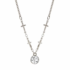Symbols Of Faith Cross Chain Crystal Pendant Necklace 16"   3" Extender
