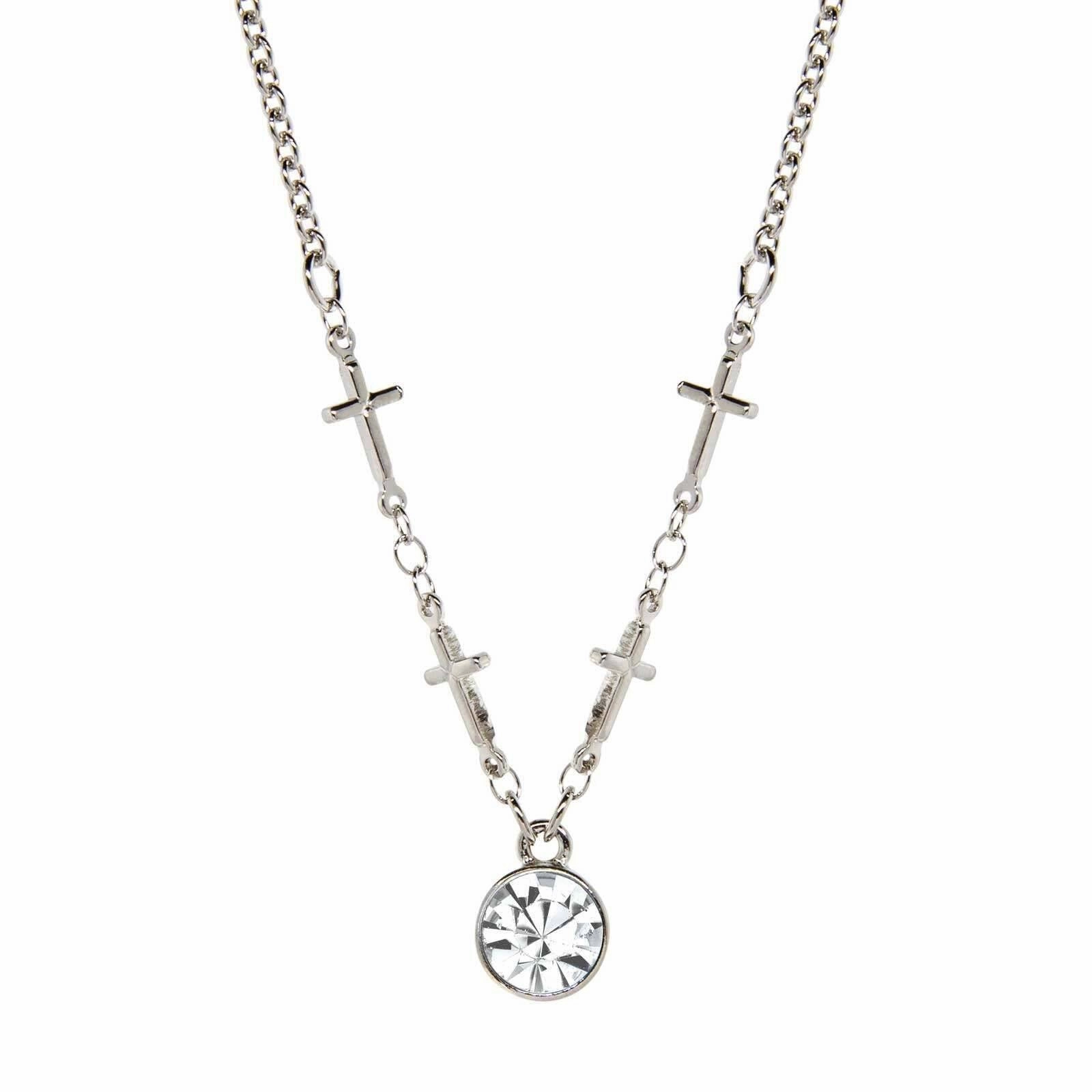 Symbols Of Faith Cross Chain Crystal Pendant Necklace 16"   3" Extender