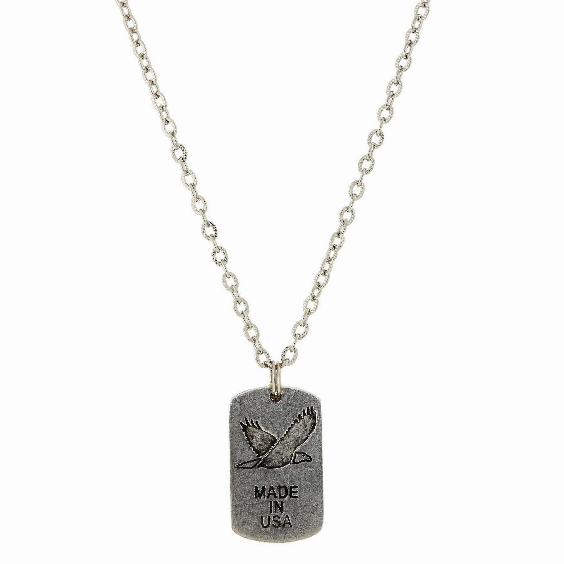 Symbols Of Faith Cross Charm & American Flag Dog Tag Pendant Necklace 24"L
