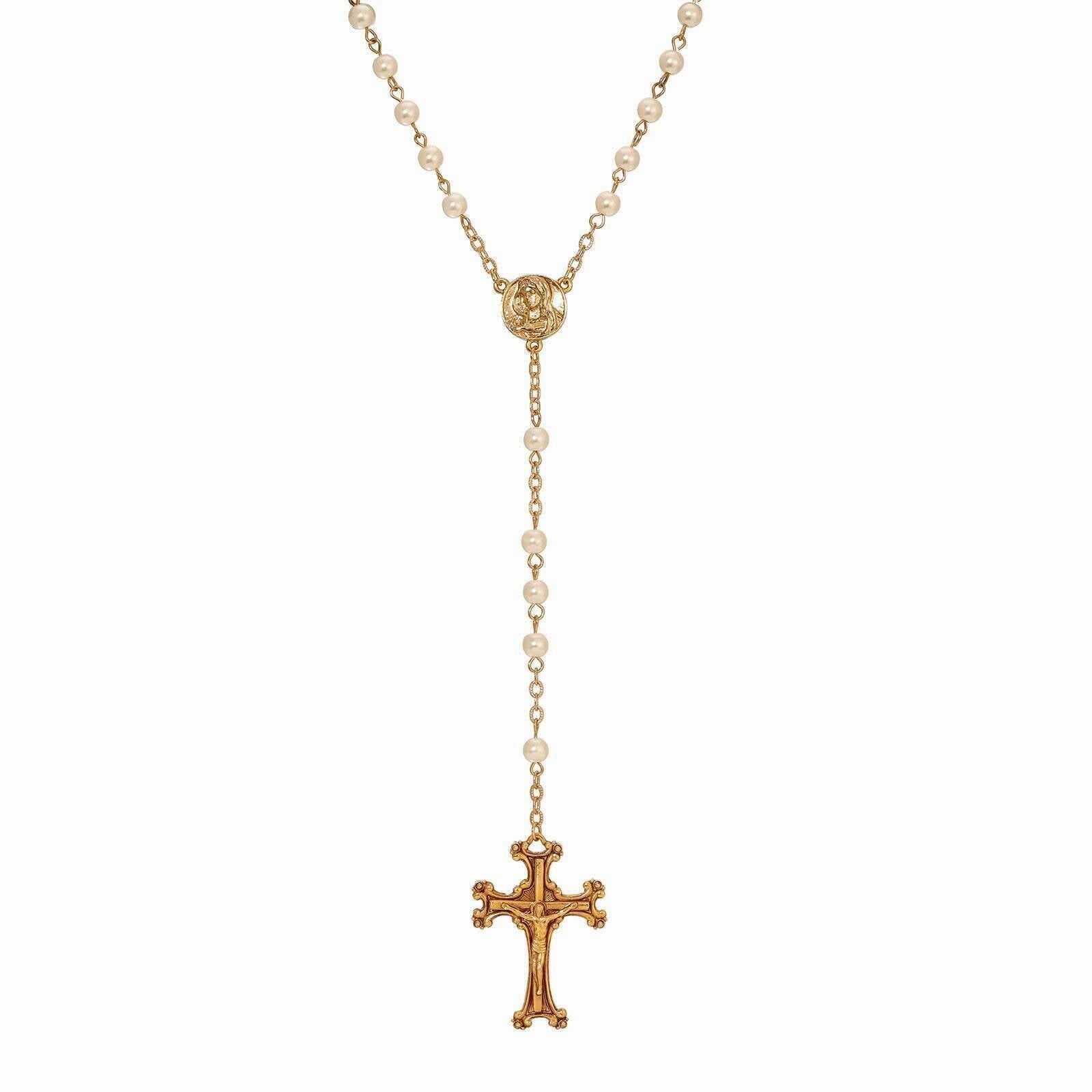 Symbols Of Faith Crucifix & Faux Pearl Glass Bead Rosary