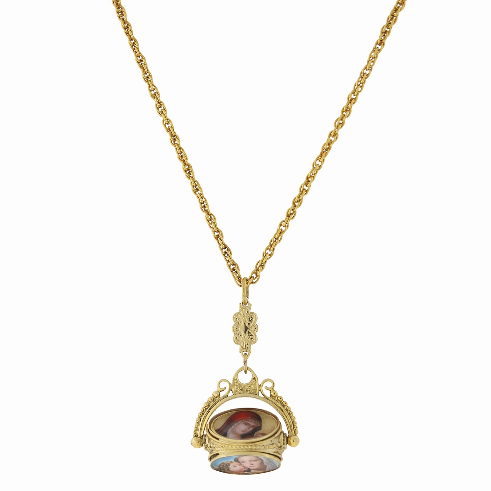 Symbols Of Faith Eternal Embrace & Cherub Spinner Pendant Necklace 30"