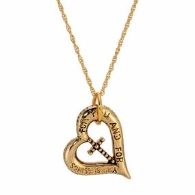 Symbols Of Faith Heartfelt Blessings Etched Heart & Cross Pendant Necklace 18"