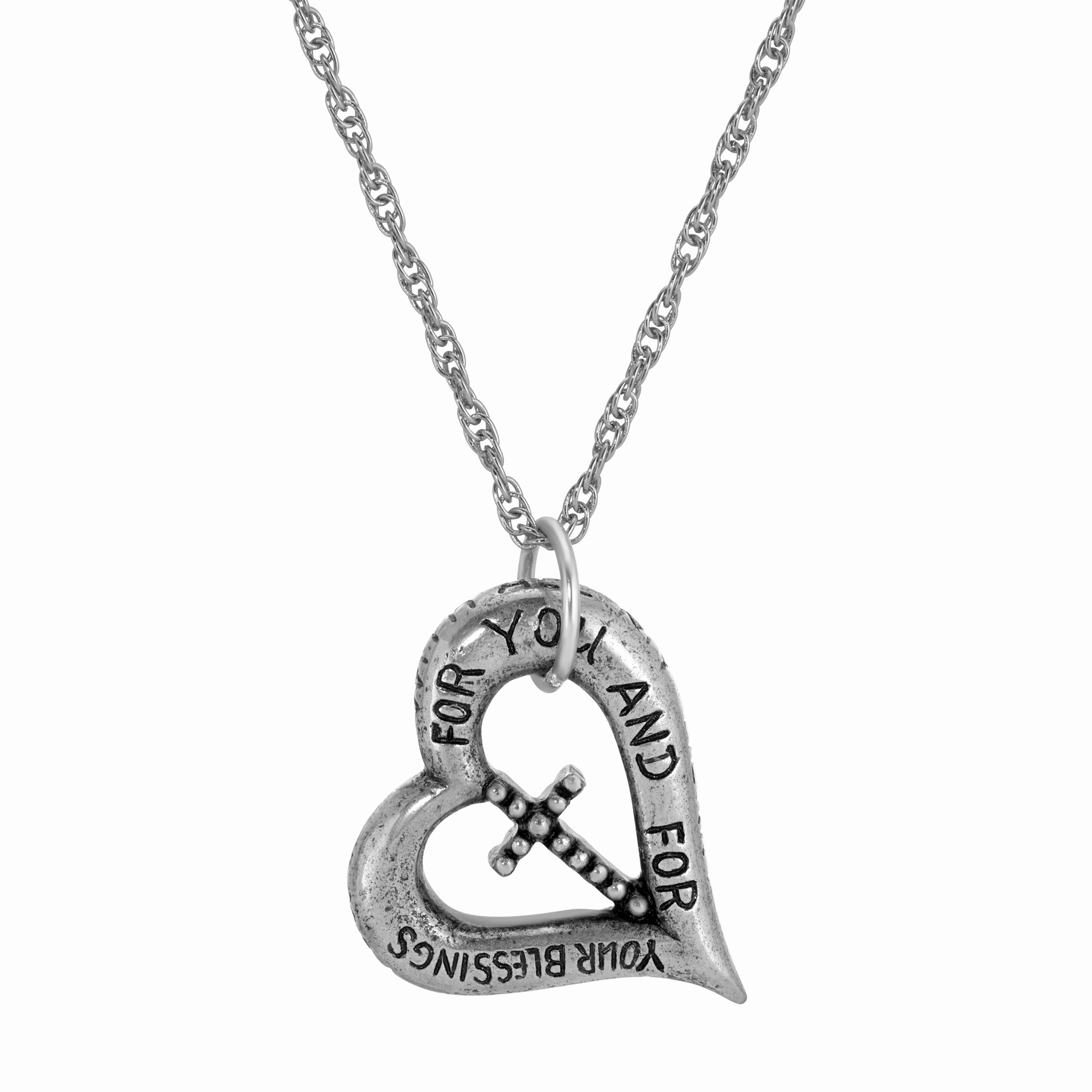 Symbols Of Faith Heartfelt Blessings Etched Heart & Cross Pendant Necklace 18"