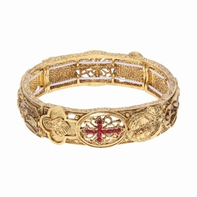 Symbols Of Faith Spiritual Imagery & Light Siam Red Crystal Cross Stretch Bracelet