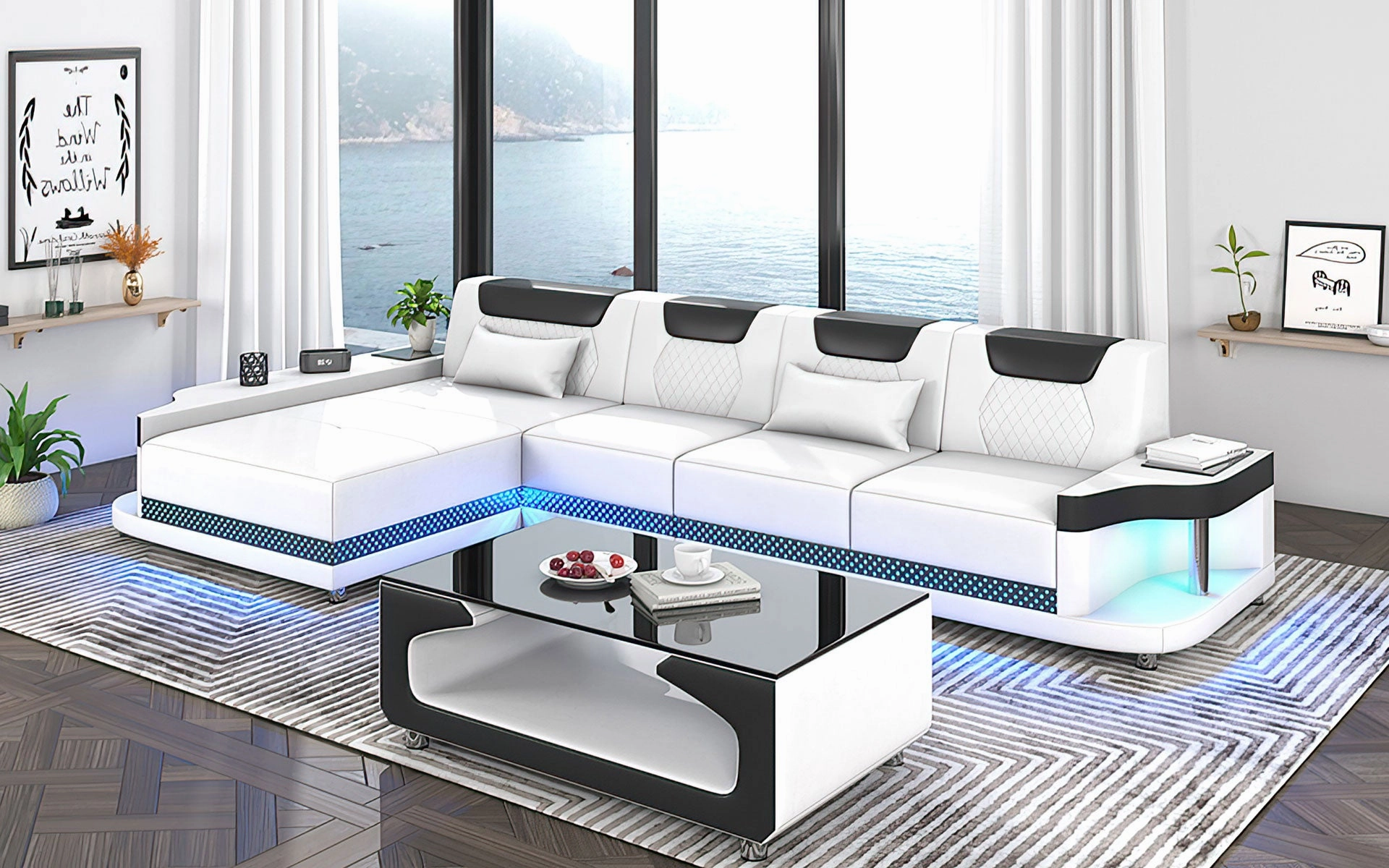 Tate Modern Leather Small Sectional with LED Light