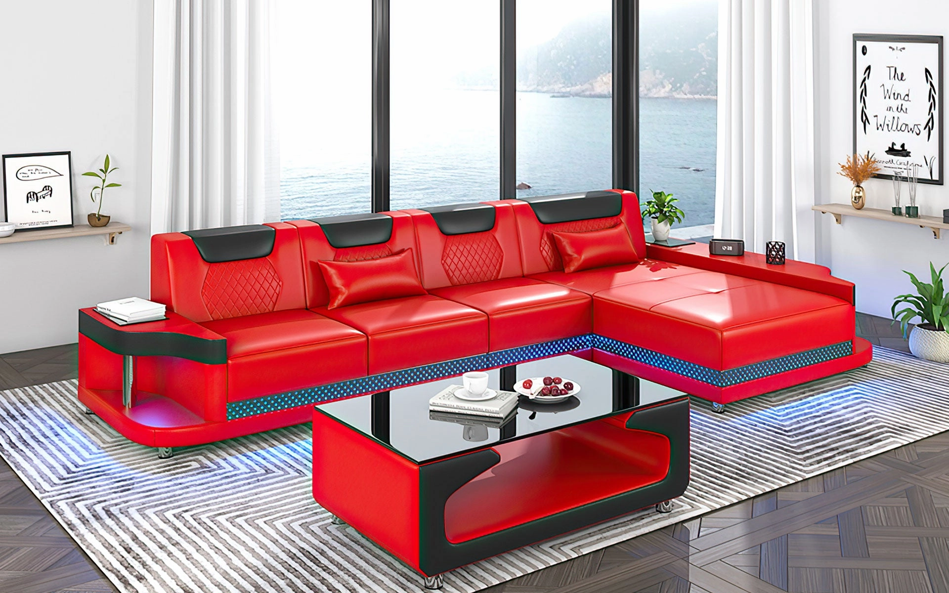 Tate Modern Leather Small Sectional with LED Light