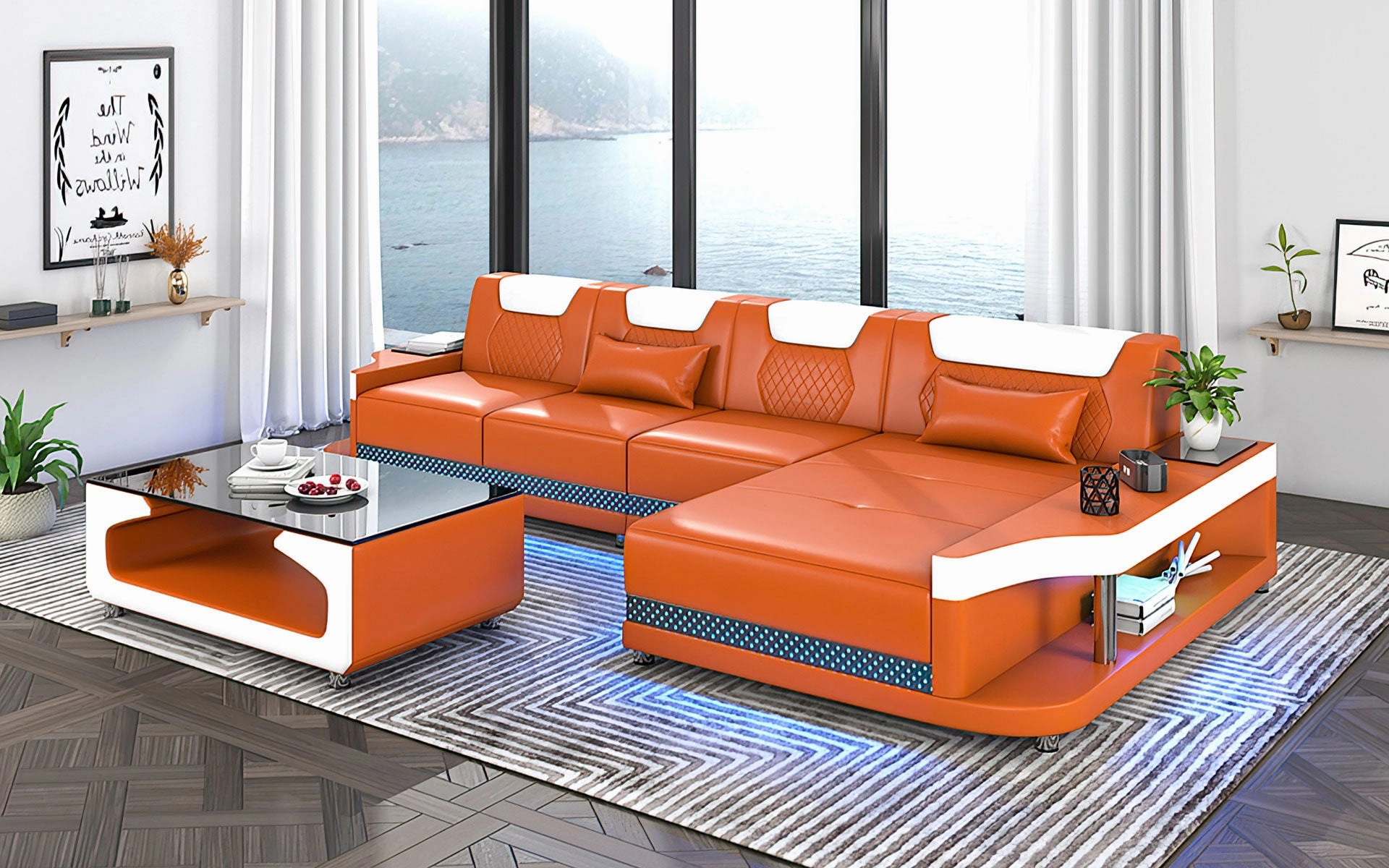 Tate Modern Leather Small Sectional with LED Light