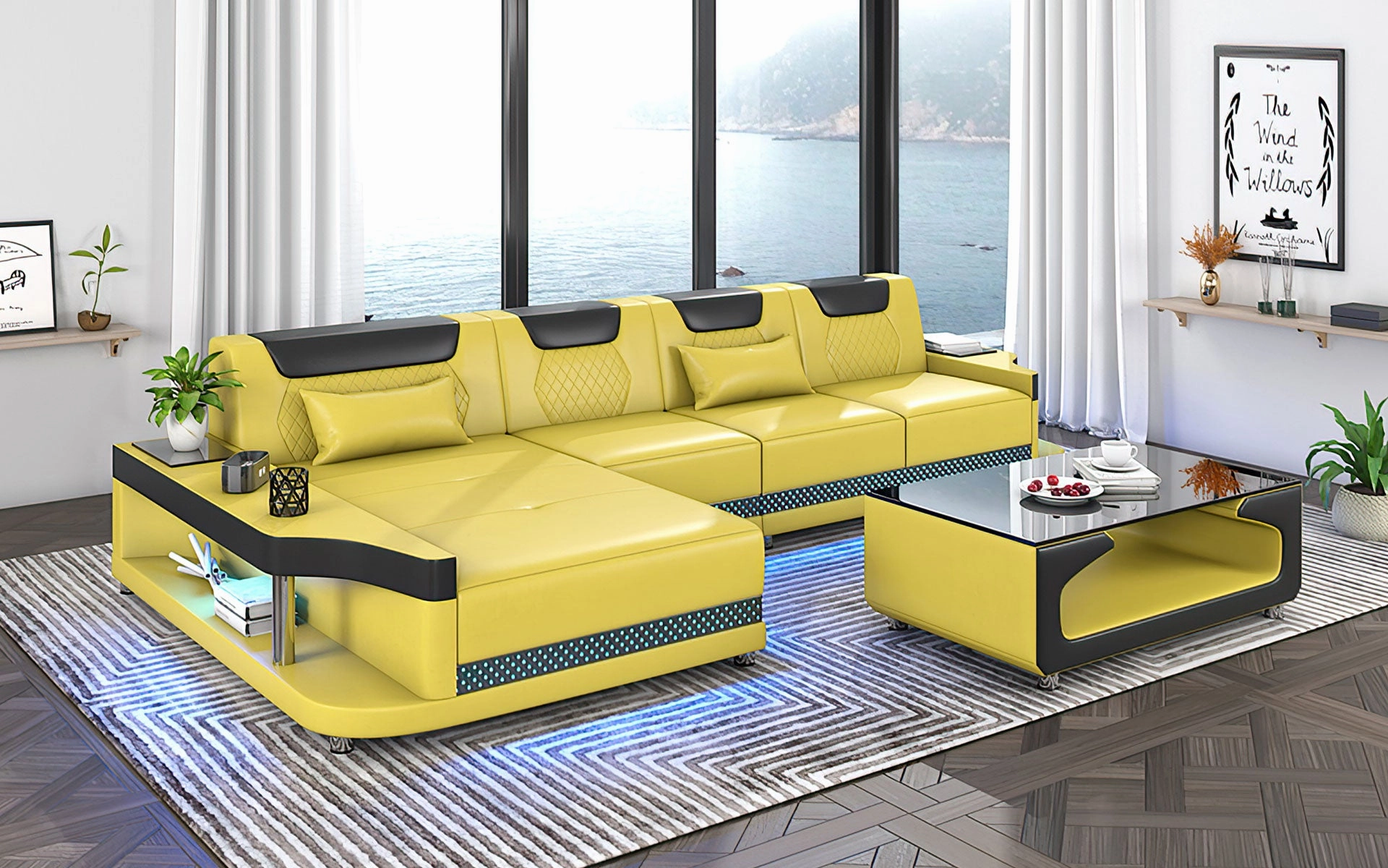Tate Modern Leather Small Sectional with LED Light