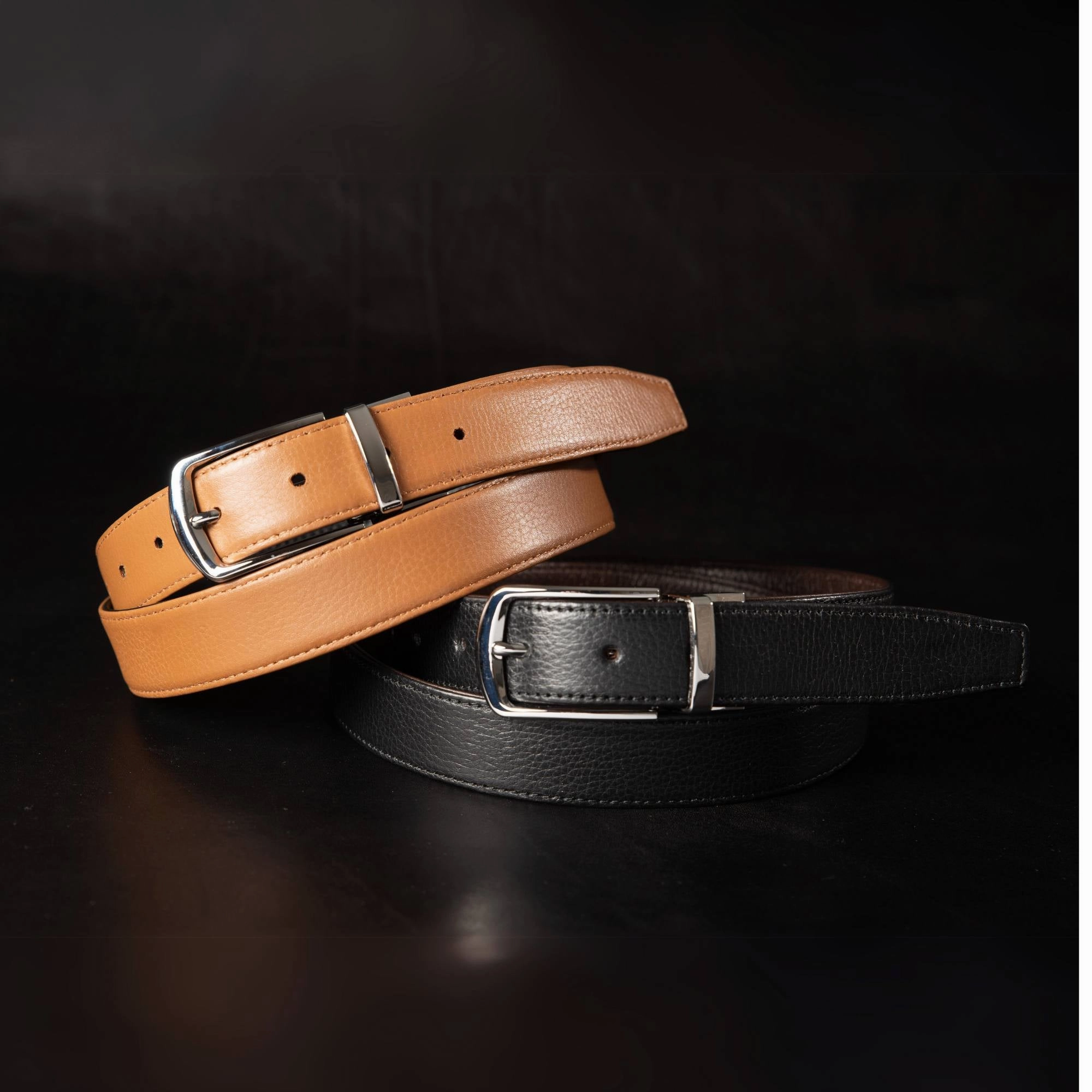 The Harvey Dent Belt - Extra Slim 30 mm Reversible Stitched Full-Grain Pebbled Leather Belt