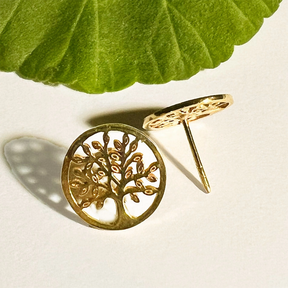 Tree of Life Post Earrings - Brass, Indonesia