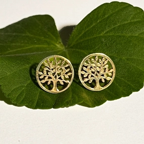 Tree of Life Post Earrings - Brass, Indonesia
