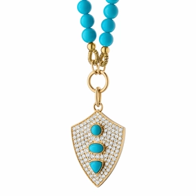 Turquoise "Fearless" Shield Necklace with Pavé White Diamonds