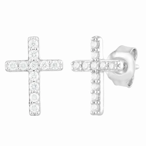 Unique Moments LGDKE32422DW70 1/4 Ct Round Lab Grown Diamond Cross Stud Earring in Silver for Women (H-I, SI-I1)